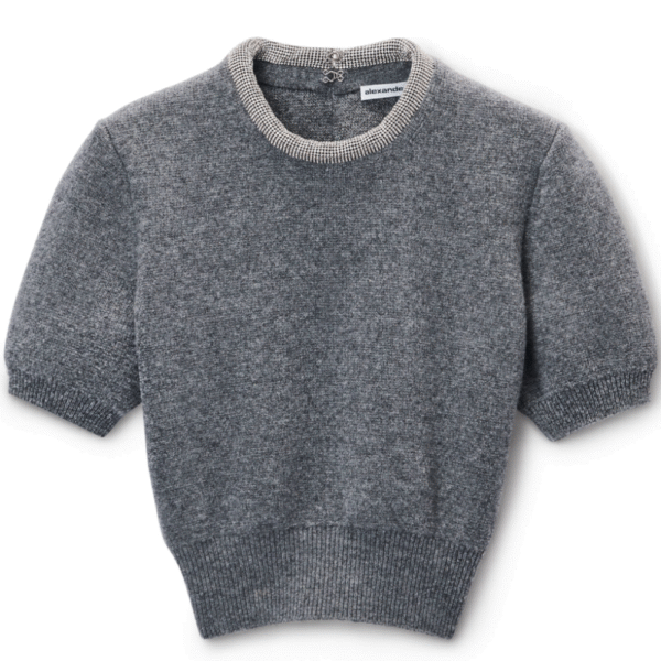 Alexander Wang Short Sleeves Crystal Tubular Necklace T-Shirt Charcoal