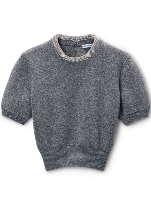 Alexander Wang Short Sleeves Crystal Tubular Necklace T-Shirt Charcoal