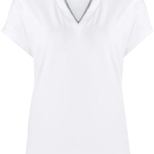 Brunello Cucinelli Women silver trim V-neck T-shirt White