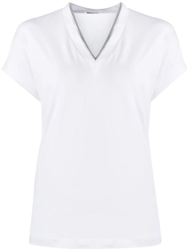 Brunello Cucinelli Women silver trim V-neck T-shirt White