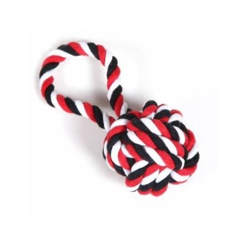 Hounds Black & Red Cotton Rope Woven Ball With Loop Dog Toy