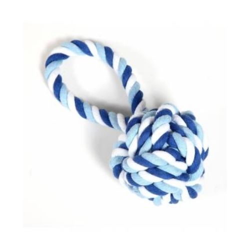 Hounds Blue & White Cotton Rope Woven Ball With Loop Dog Toy