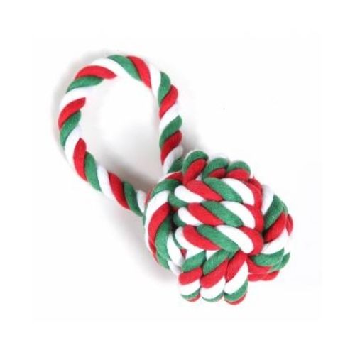 Hounds Red & Green Cotton Rope Woven Ball With Loop Dog Toy
