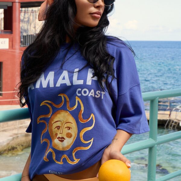 Kaiia Amalfi Sun Graphic Oversized T-Shirt Cobalt