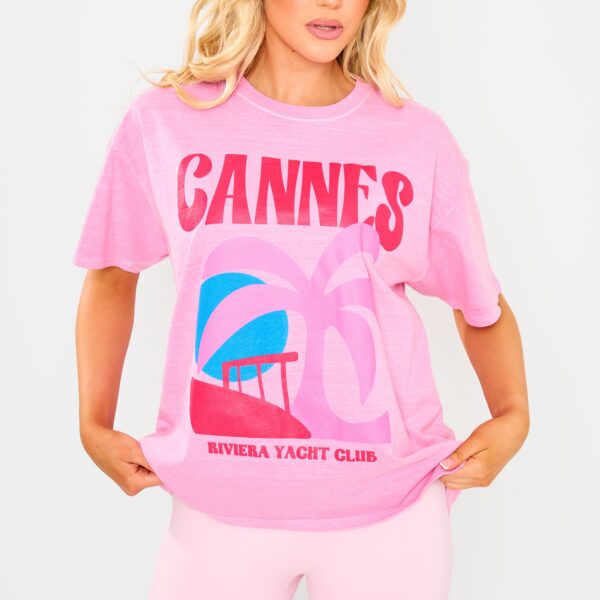 Kaiia Cannes Contrast Graphic Oversized T-shirt Pink