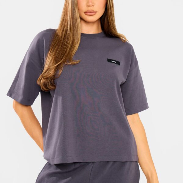 Kaiia Interlock Boxy T-Shirt Midnight Charcoal