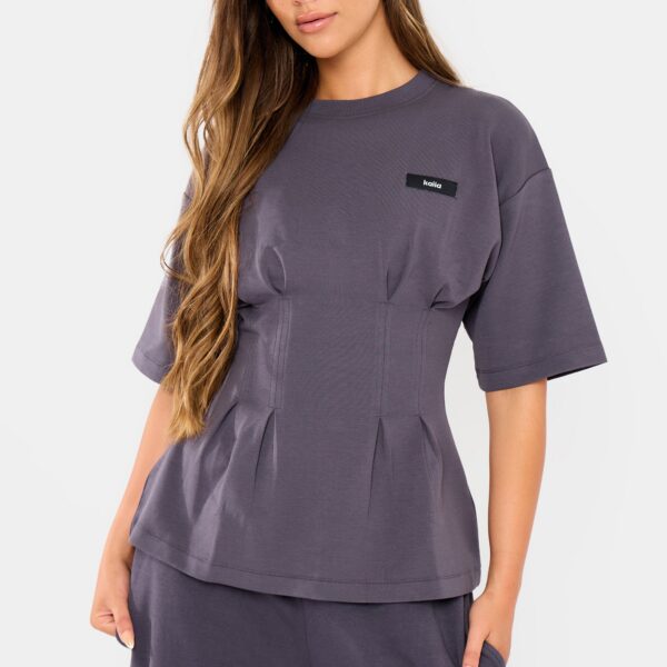 Kaiia Interlock Cinched Waist T-Shirt Midnight Charcoal