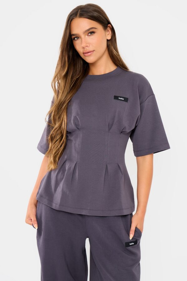Kaiia Interlock Cinched Waist T-Shirt Midnight Charcoal