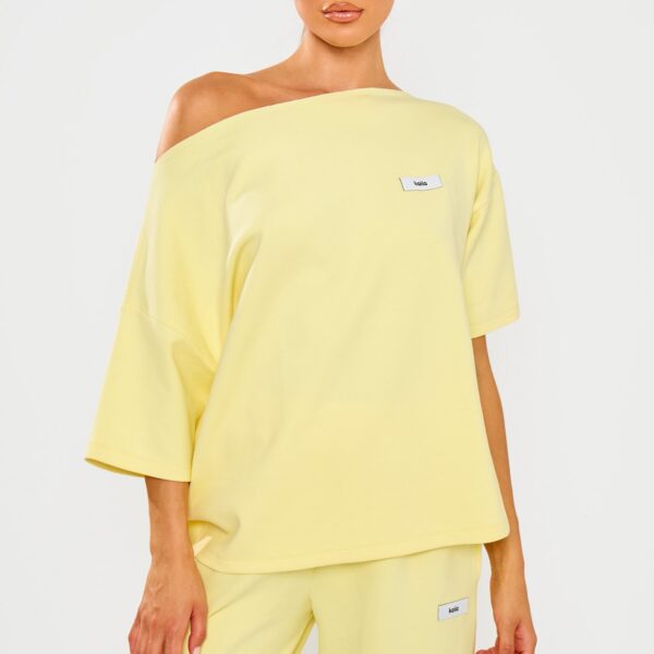Kaiia Label Logo Premium Interlock Off The Shoulder Oversized T-Shirt Yellow
