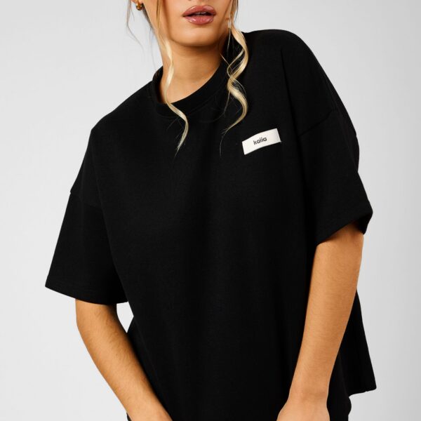 Kaiia Label Logo Premium Interlock Oversized T-Shirt Black