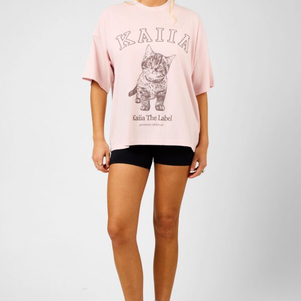 Kaiia Oversized Kitten Graphic T-Shirt Dusty Pink