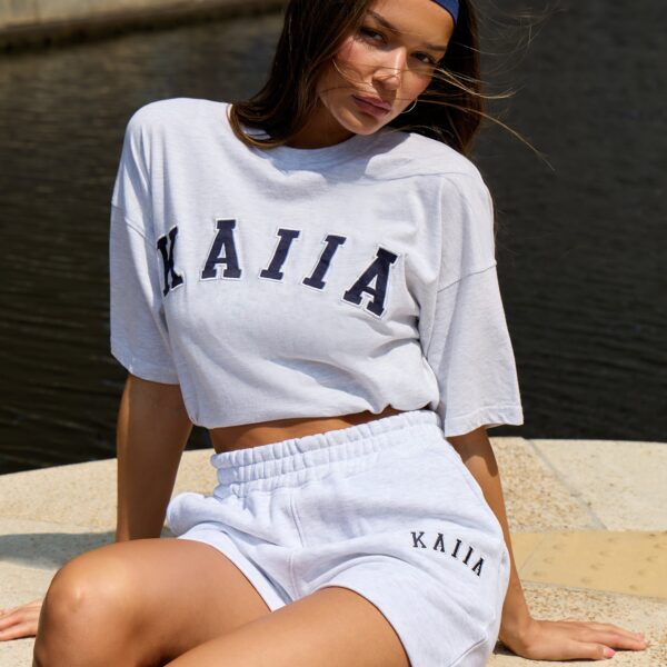 Kaiia Oversized T-shirt Light Grey Marl & Navy