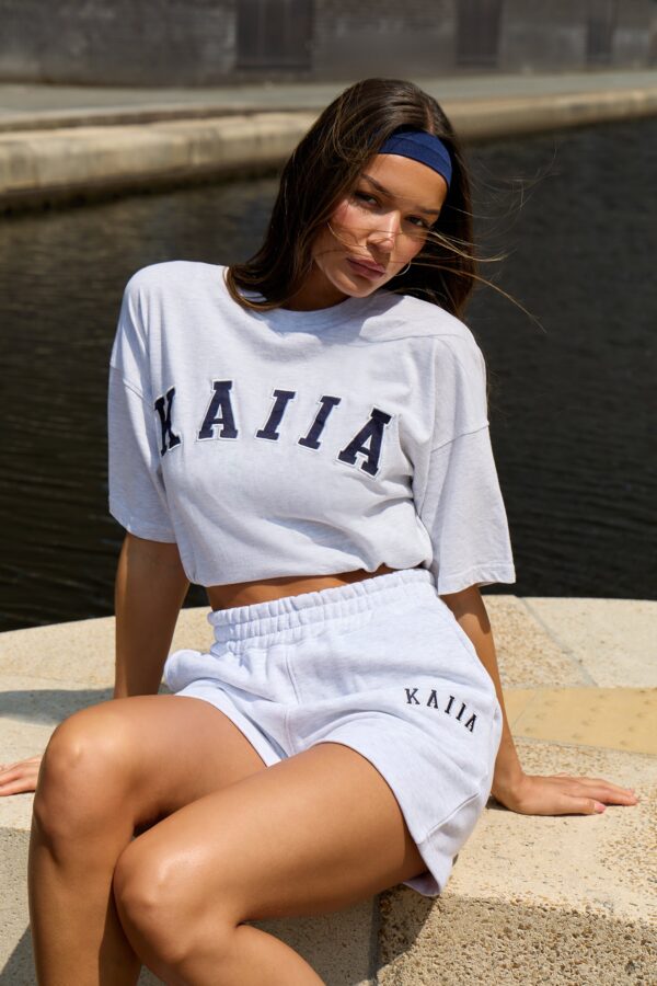 Kaiia Oversized T-shirt Light Grey Marl & Navy