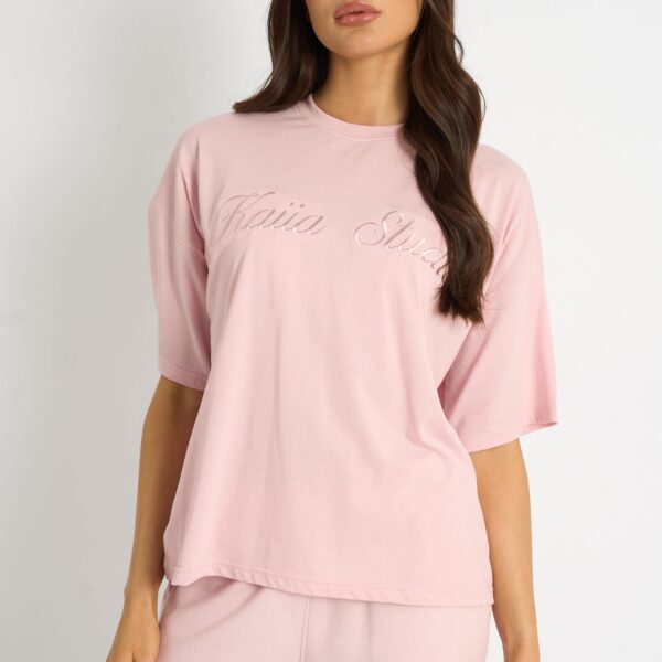 Kaiia Script Logo Oversized T-Shirt Pink Chai