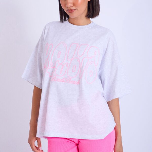 Kaiia Studio Embroidered Bubble Logo Oversized T-shirt Grey Marl & Pink