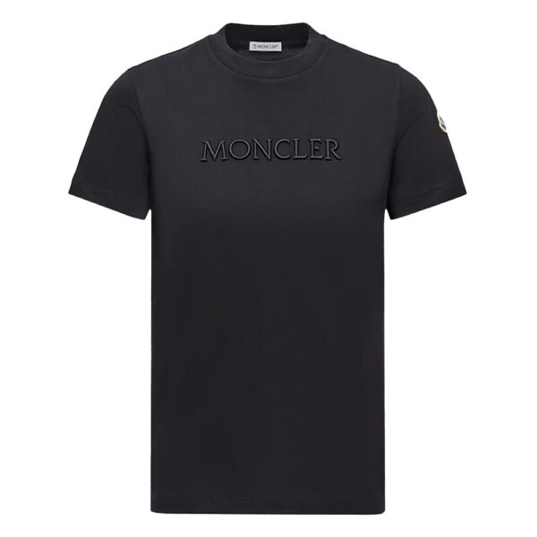 Moncler women Embroidered Tonal Logo Cotton T-Shirt Black