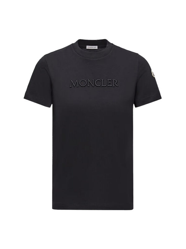 Moncler women Embroidered Tonal Logo Cotton T-Shirt Black
