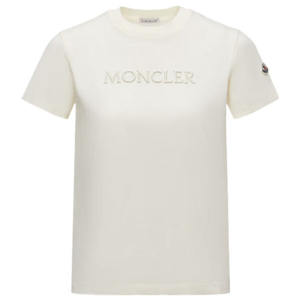 Moncler women Embroidered Tonal Logo Cotton T-Shirt Ivory