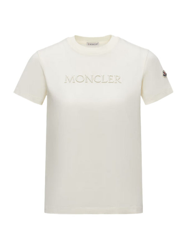 Moncler women Embroidered Tonal Logo Cotton T-Shirt Ivory