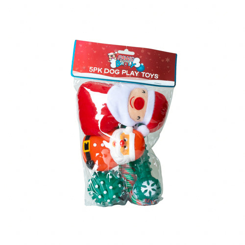 Paws Behavin' Badly Christmas Dog Play Toys 5 Pack Assorted Designs