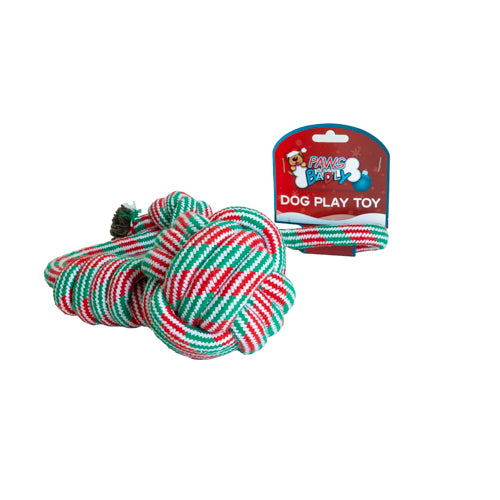 Paws Behavin' Badly Red, White Green Rope Knot Ball Dog Toy Assorted Designs
