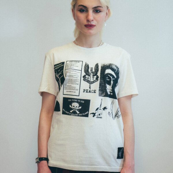 T-Shirt with Printed Patches in Ecru