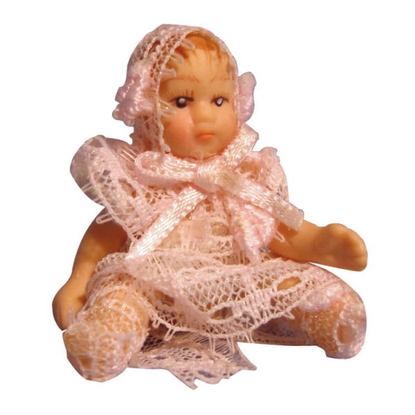 Tiny Baby Girl in Pink Dress for 12th Scale Dolls House