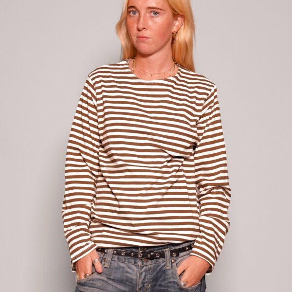 Vintage Naval Long Sleeve T-Shirt in Khaki Stripe