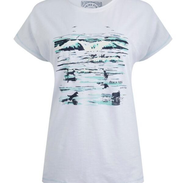 Weird Fish Beach Run Organic Cotton Front Print Graphic T-Shirt White Size 12