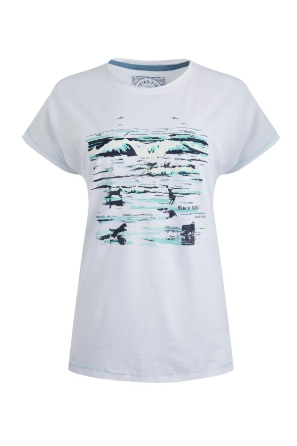 Weird Fish Beach Run Organic Cotton Front Print Graphic T-Shirt White Size 12