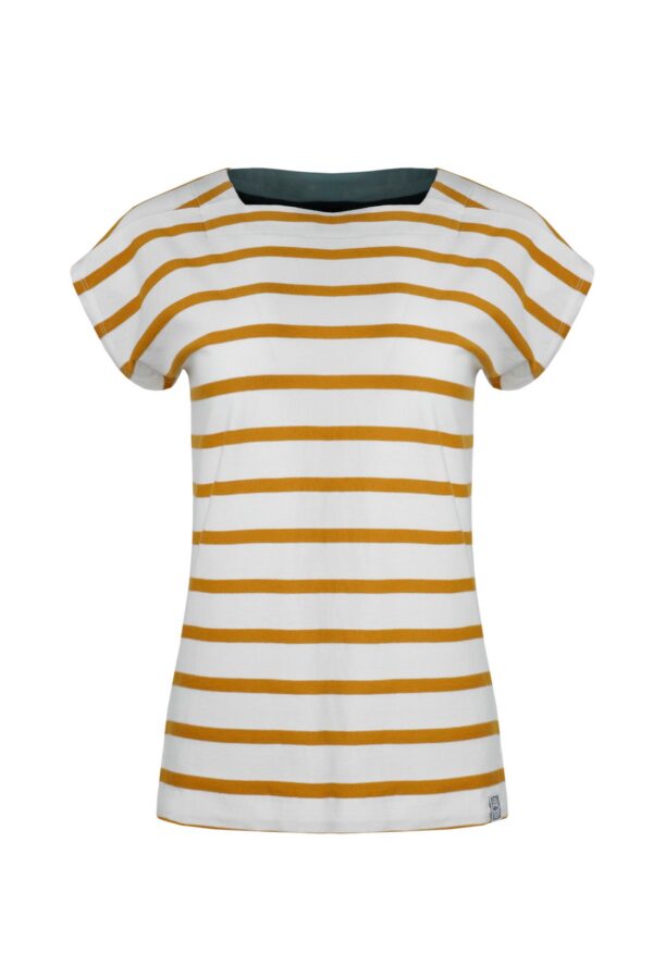 Weird Fish Bowe Organic Cotton Striped Jersey T-Shirt Deep Amber Size 20