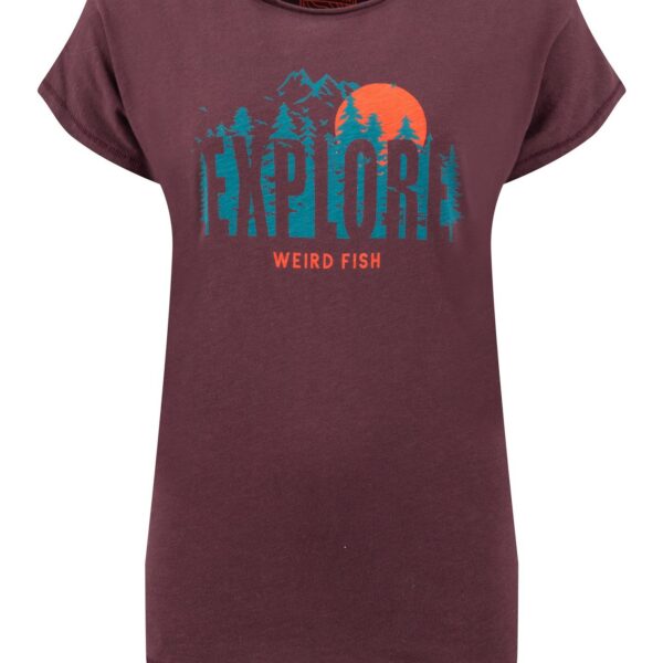 Weird Fish Explore Organic Cotton Graphic T-Shirt Aubergine Size 10