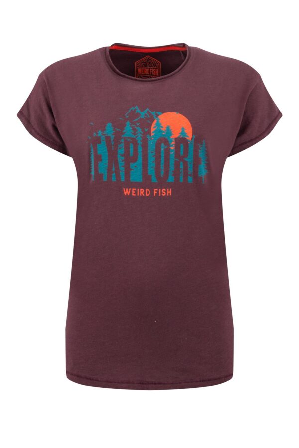 Weird Fish Explore Organic Cotton Graphic T-Shirt Aubergine Size 10