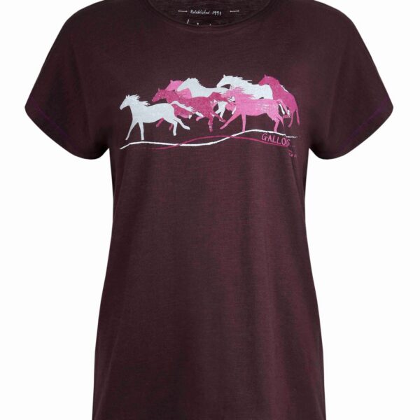 Weird Fish Gallopers Organic Cotton Horse Print T-Shirt Mulled Wine Size 8