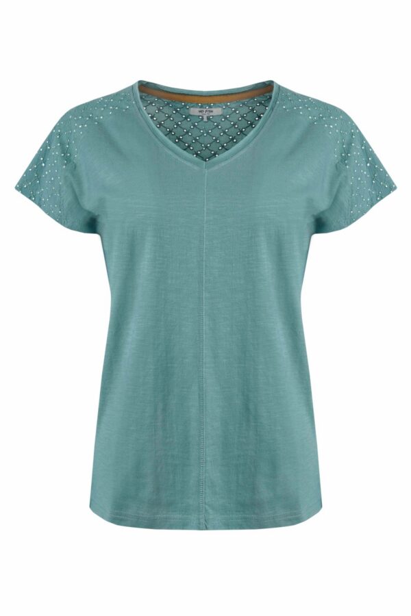 Weird Fish Pernille Organic Cotton Cutaway T-Shirt Mineral Blue Size 8