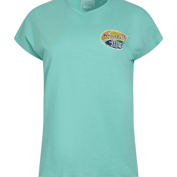 Weird Fish Seashore Organic Cotton Back Print Graphic T-Shirt Aqua blue Size 12