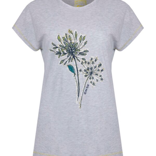 Weird Fish Seedheads Front Print T-Shirt Pearl Grey Marl Size 10