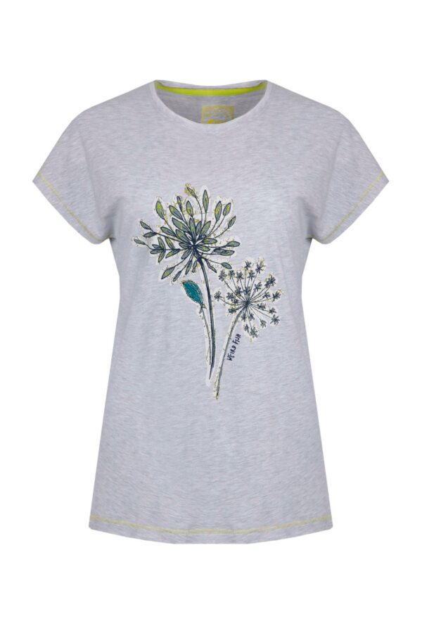 Weird Fish Seedheads Front Print T-Shirt Pearl Grey Marl Size 10