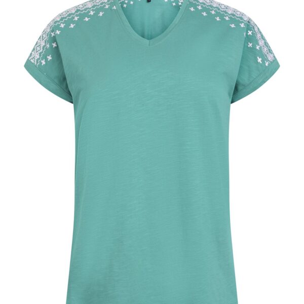 Weird Fish Tildare Organic Cotton Embroidered T-Shirt Viridis Size 12