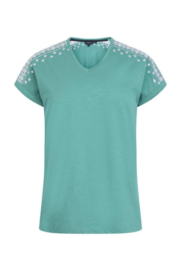 Weird Fish Tildare Organic Cotton Embroidered T-Shirt Viridis Size 12