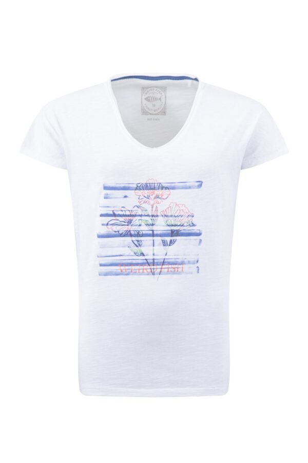 Weird Fish Watercolour Flower Front Print Graphic T-Shirt White Size 10